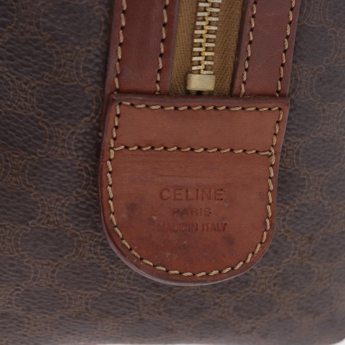 CELINE Macadam Canvas Hand Bag PVC Leather Brown Gold Auth ep12767