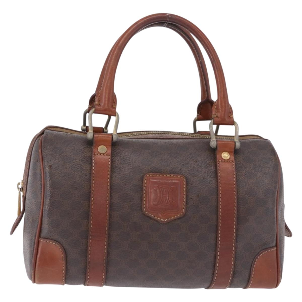 CELINE Macadam Canvas Hand Bag PVC Leather Brown Gold Auth ep12767