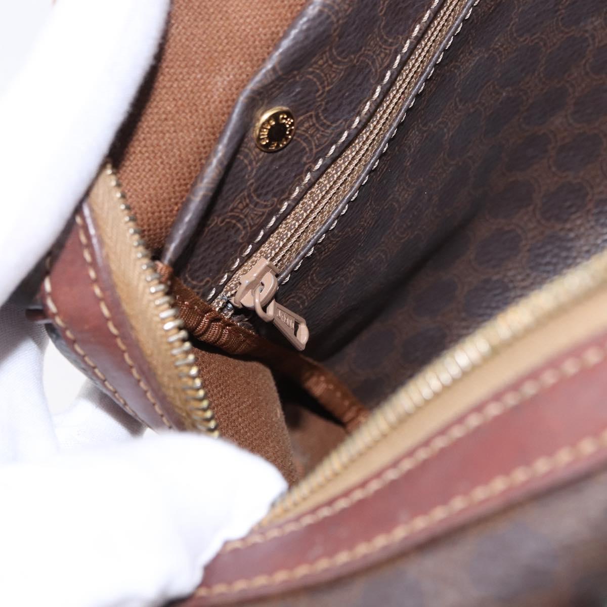 CELINE Macadam Canvas Hand Bag PVC Leather Brown Gold Auth ep12767