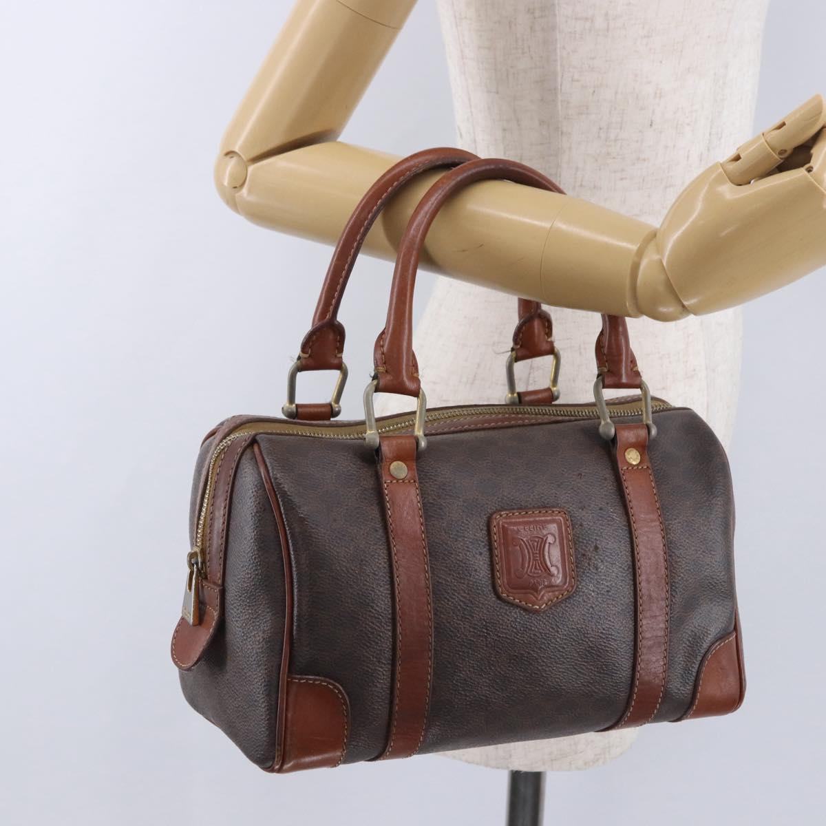 CELINE Macadam Canvas Hand Bag PVC Leather Brown Gold Auth ep12767