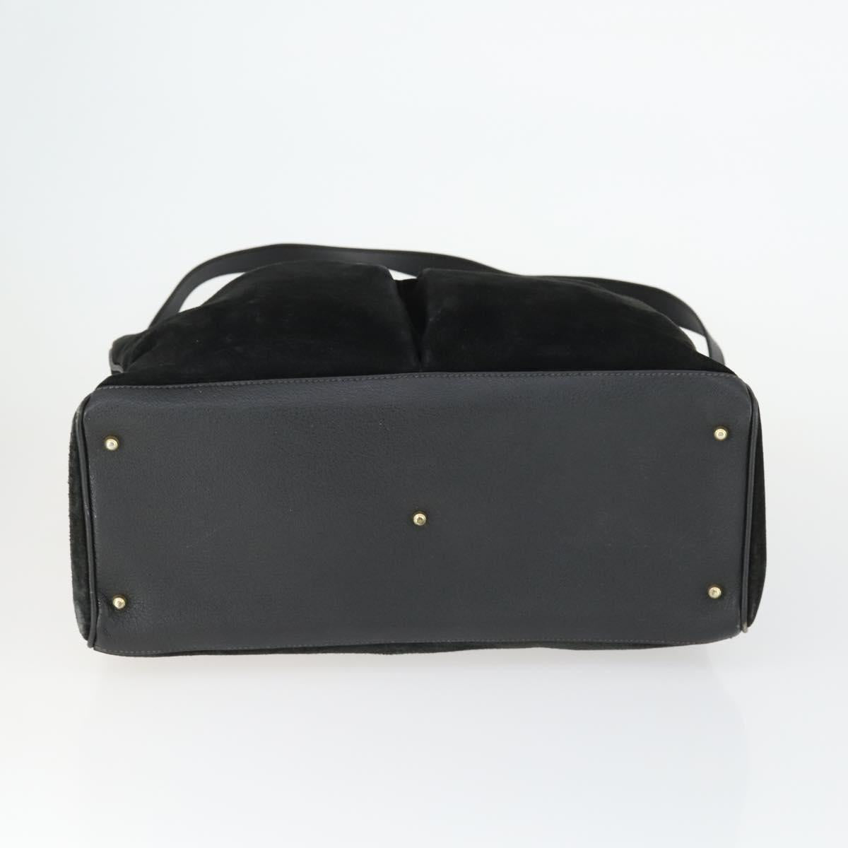 GUCCI Bamboo Hand Bag Suede 2way Black Gold 002 123 0322 Auth ep12772
