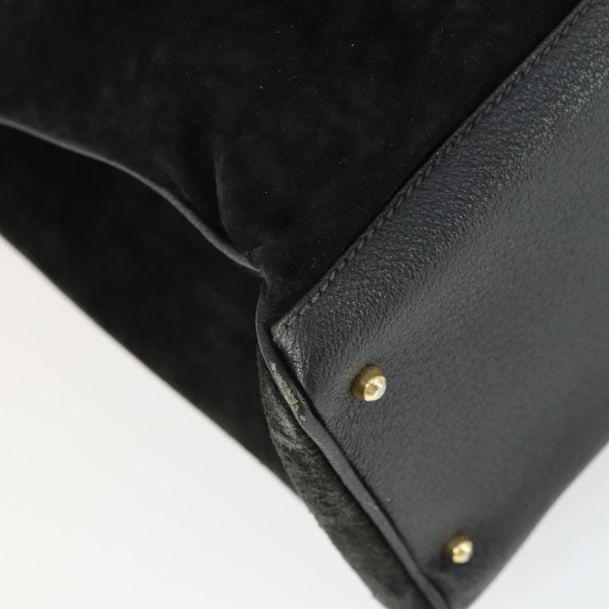 GUCCI Bamboo Hand Bag Suede 2way Black Gold 002 123 0322 Auth ep12772