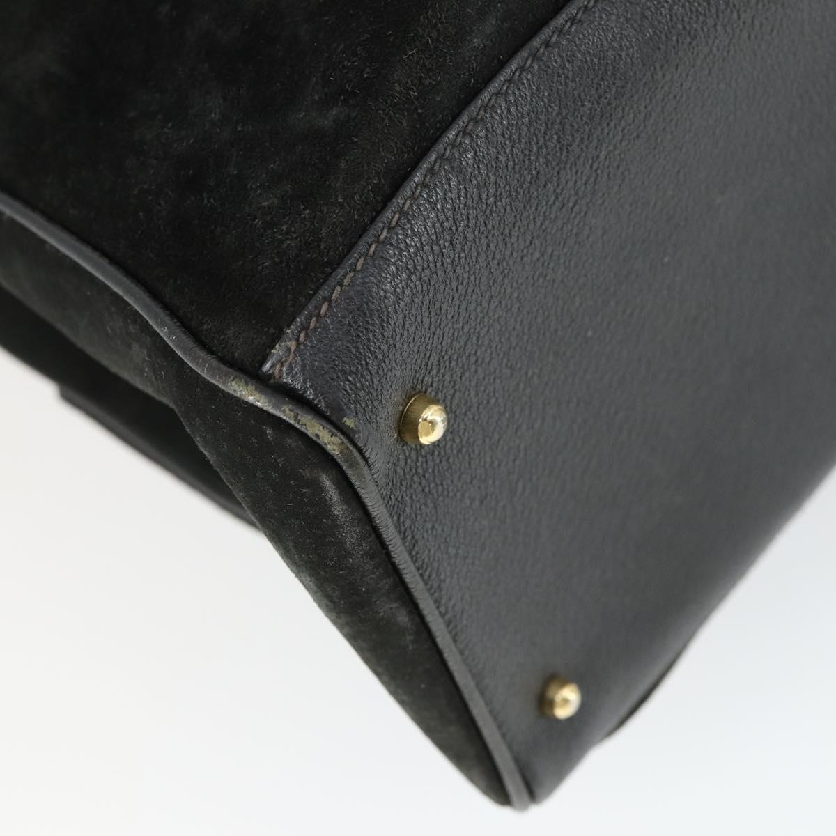 GUCCI Bamboo Hand Bag Suede 2way Black Gold 002 123 0322 Auth ep12772