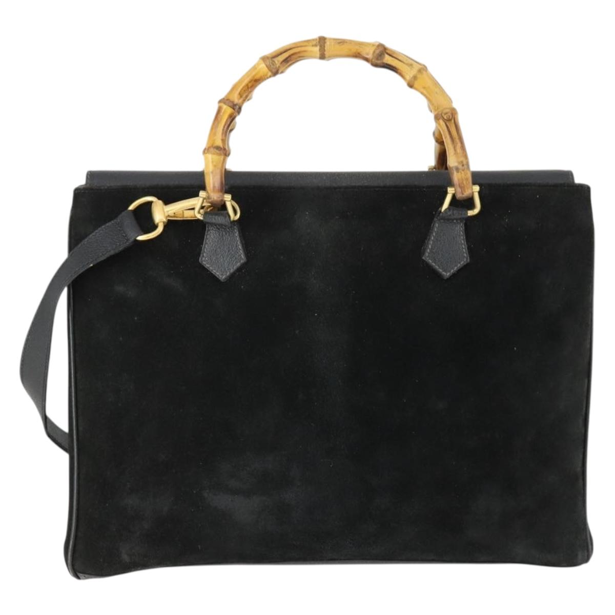 GUCCI Bamboo Hand Bag Suede 2way Black Gold 002 123 0322 Auth ep12772