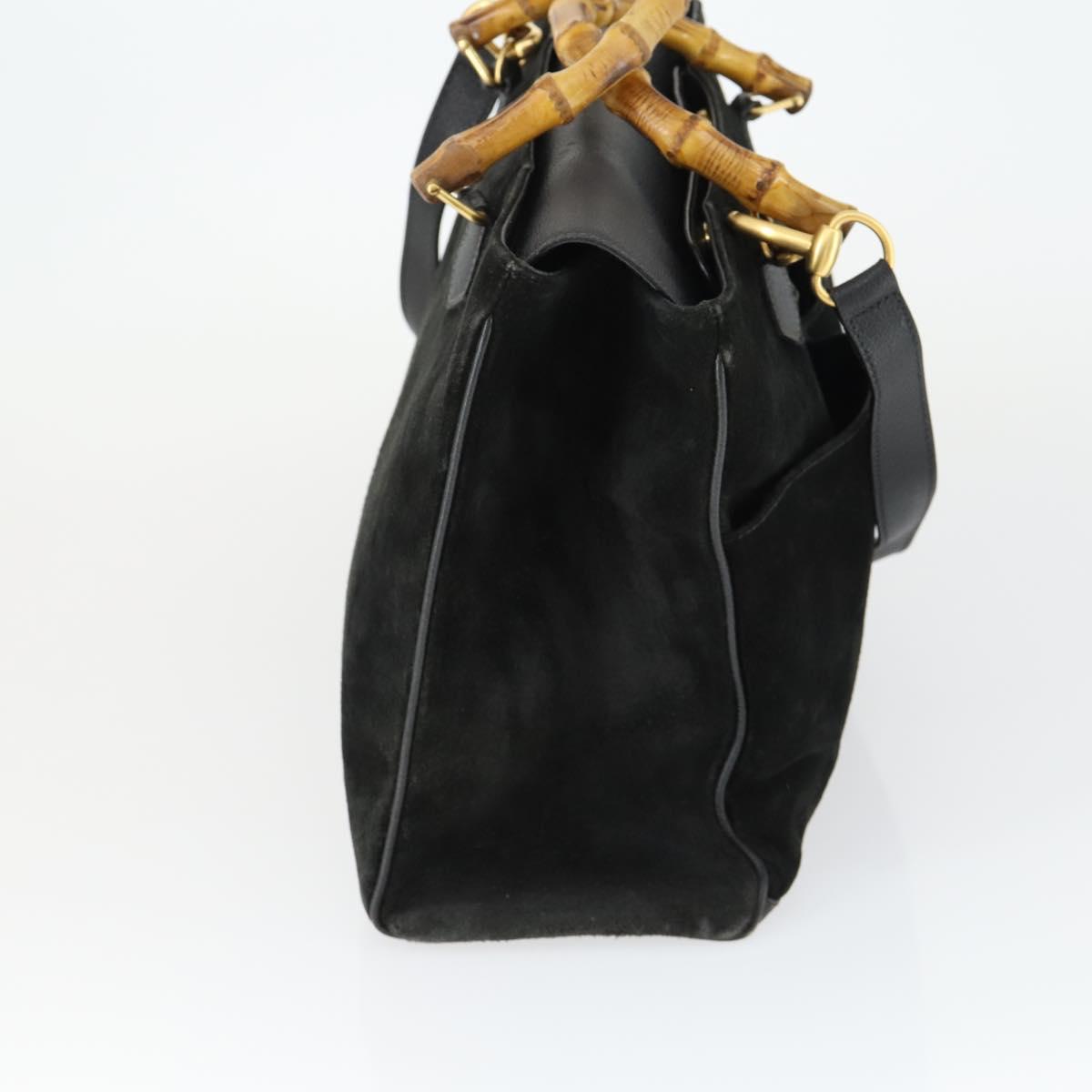 GUCCI Bamboo Hand Bag Suede 2way Black Gold 002 123 0322 Auth ep12772
