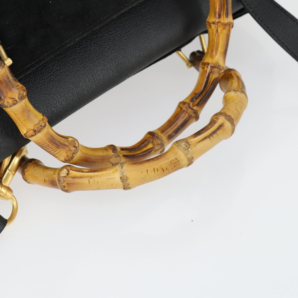 GUCCI Bamboo Hand Bag Suede 2way Black Gold 002 123 0322 Auth ep12772
