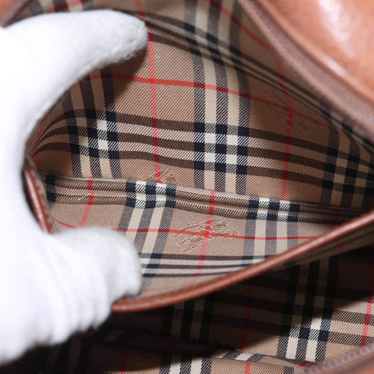 Burberrys Shoulder Bag Leather Brown Gold Auth ep12778