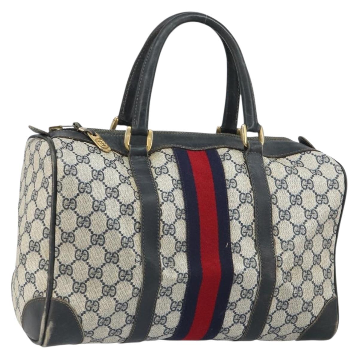 GUCCI GG Supreme Sherry Line Hand Bag PVC Navy Gold Auth ep12779