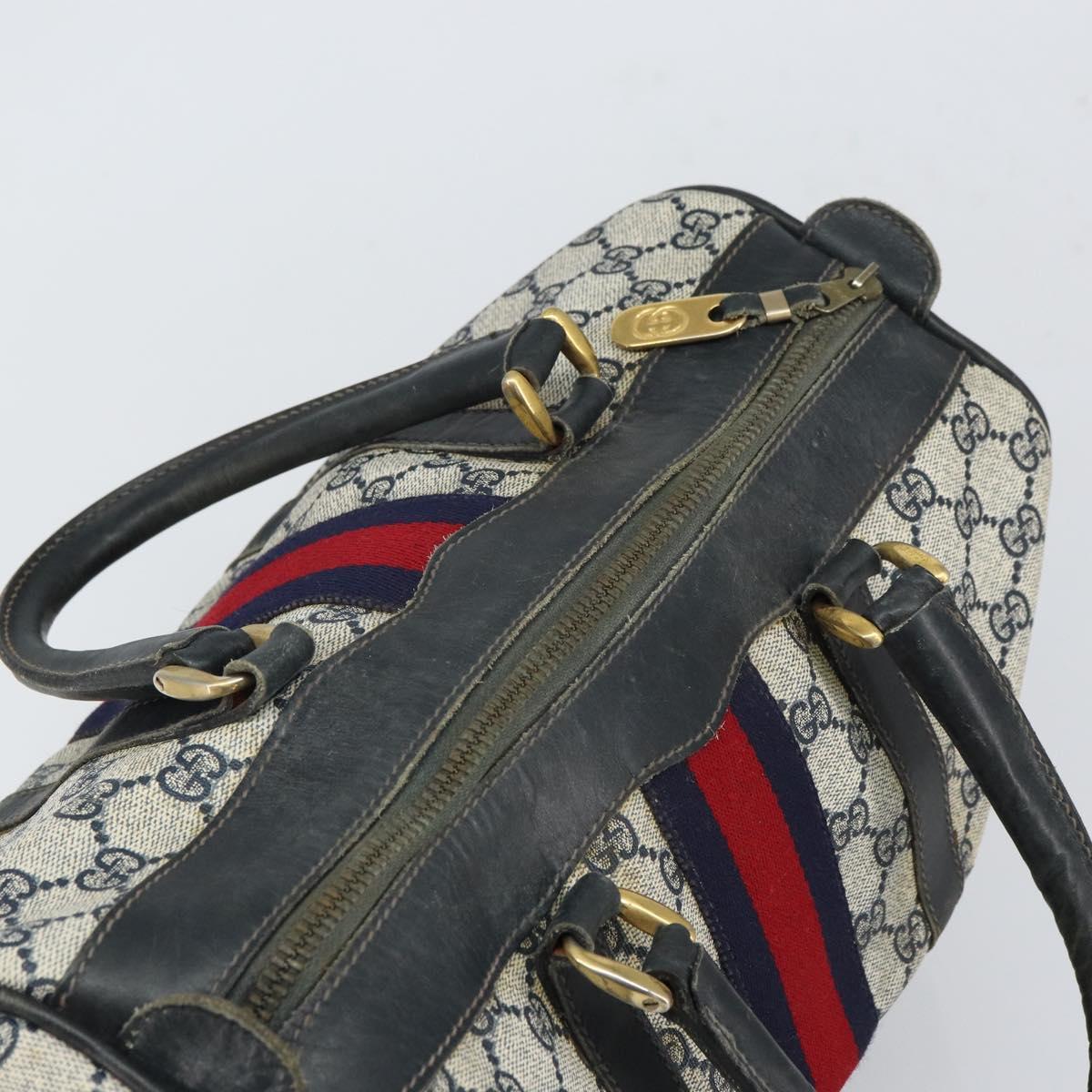 GUCCI GG Supreme Sherry Line Hand Bag PVC Navy Gold Auth ep12779