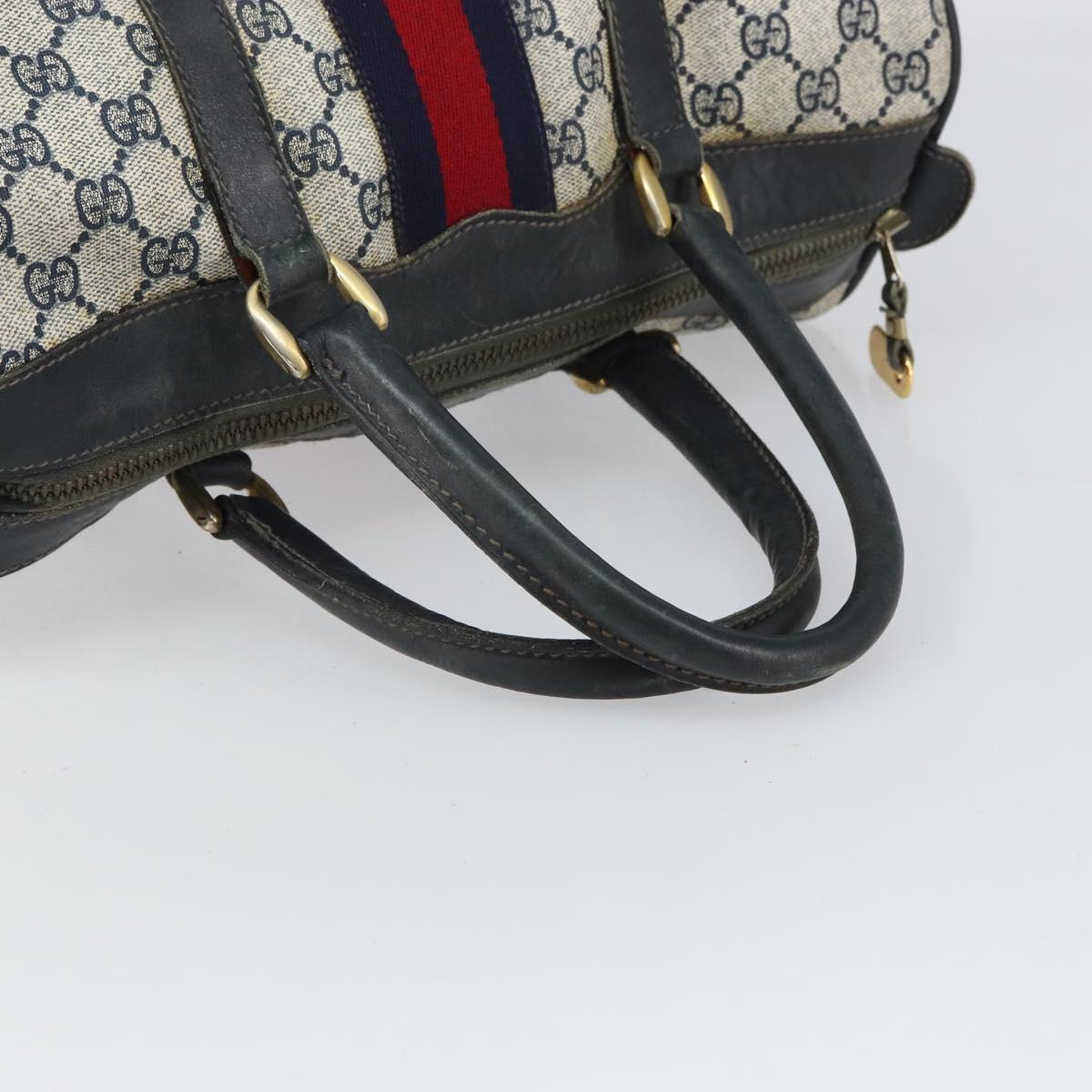 GUCCI GG Supreme Sherry Line Hand Bag PVC Navy Gold Auth ep12779