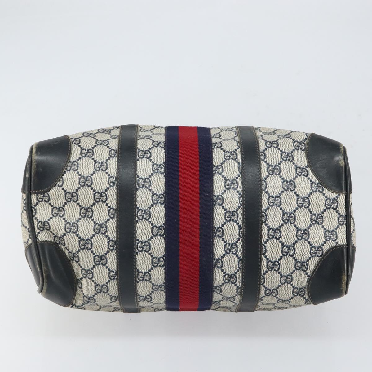 GUCCI GG Supreme Sherry Line Hand Bag PVC Navy Gold Auth ep12779