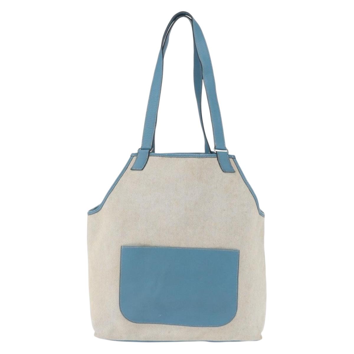 HERMES Tote Bag Canvas Gray Silver Auth ep12780