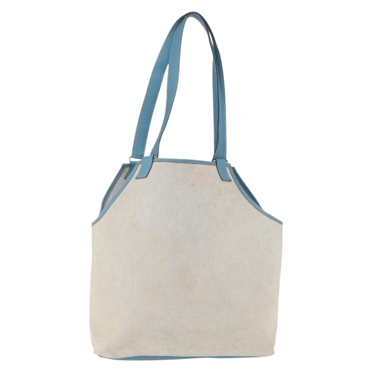 HERMES Tote Bag Canvas Gray Silver Auth ep12780