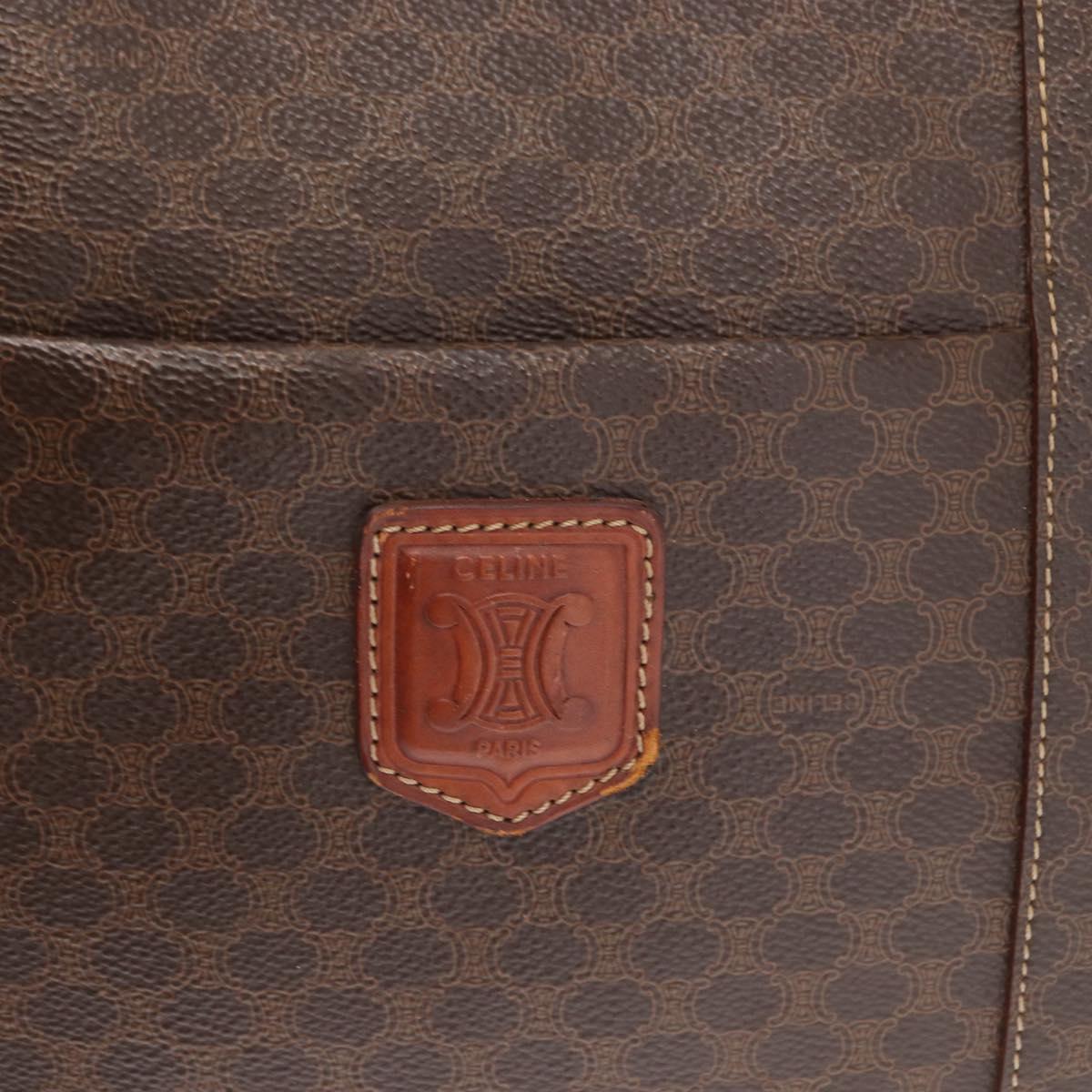 CELINE Macadam Canvas Tote Bag PVC Leather Brown Gold Auth ep12781