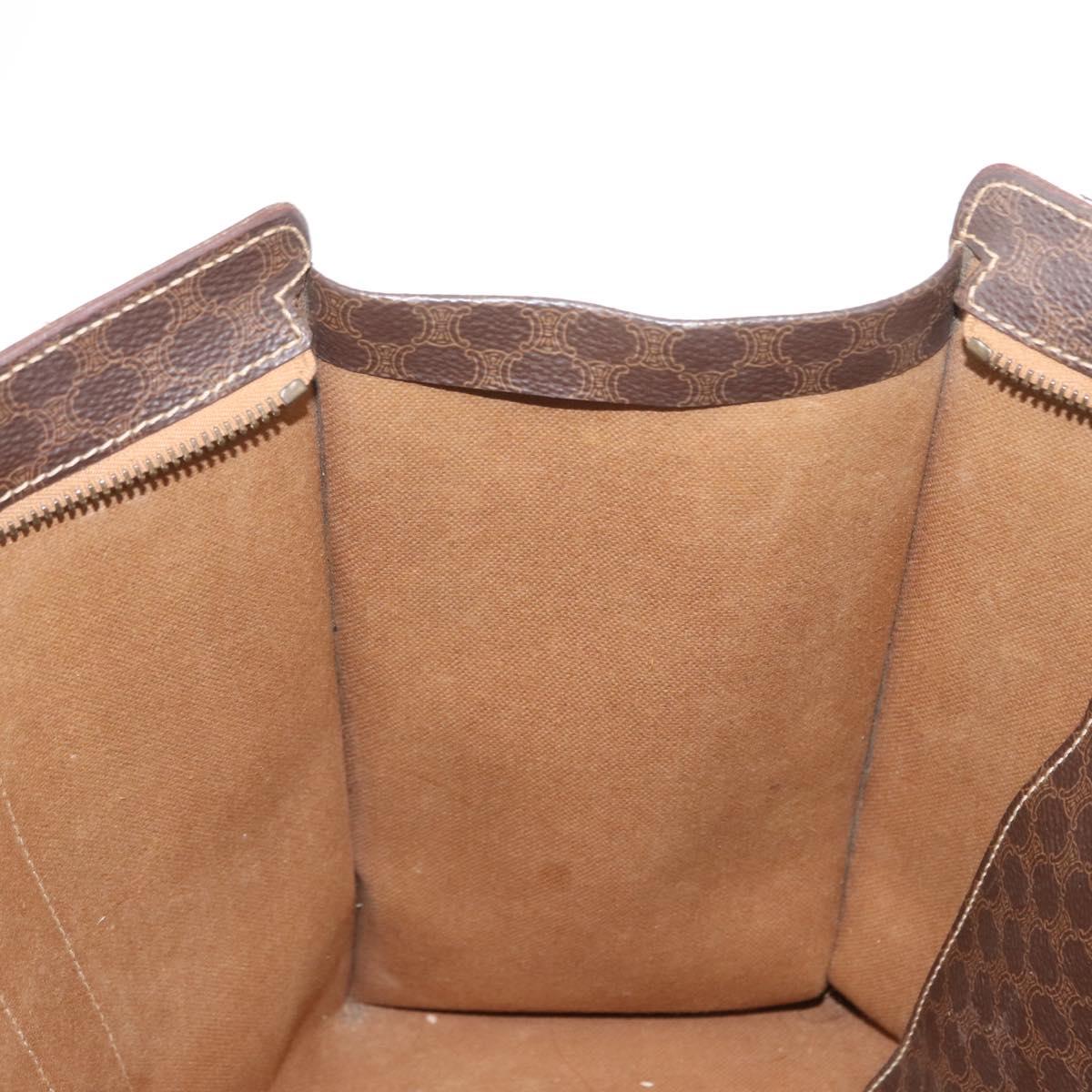 CELINE Macadam Canvas Tote Bag PVC Leather Brown Gold Auth ep12781