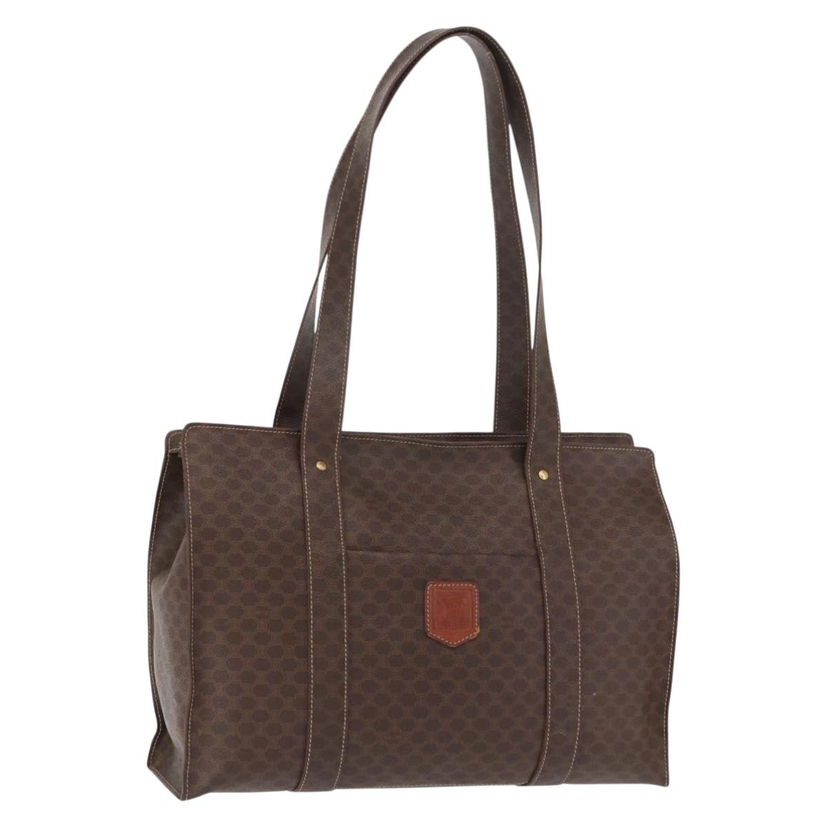 CELINE Macadam Canvas Tote Bag PVC Leather Brown Gold Auth ep12781