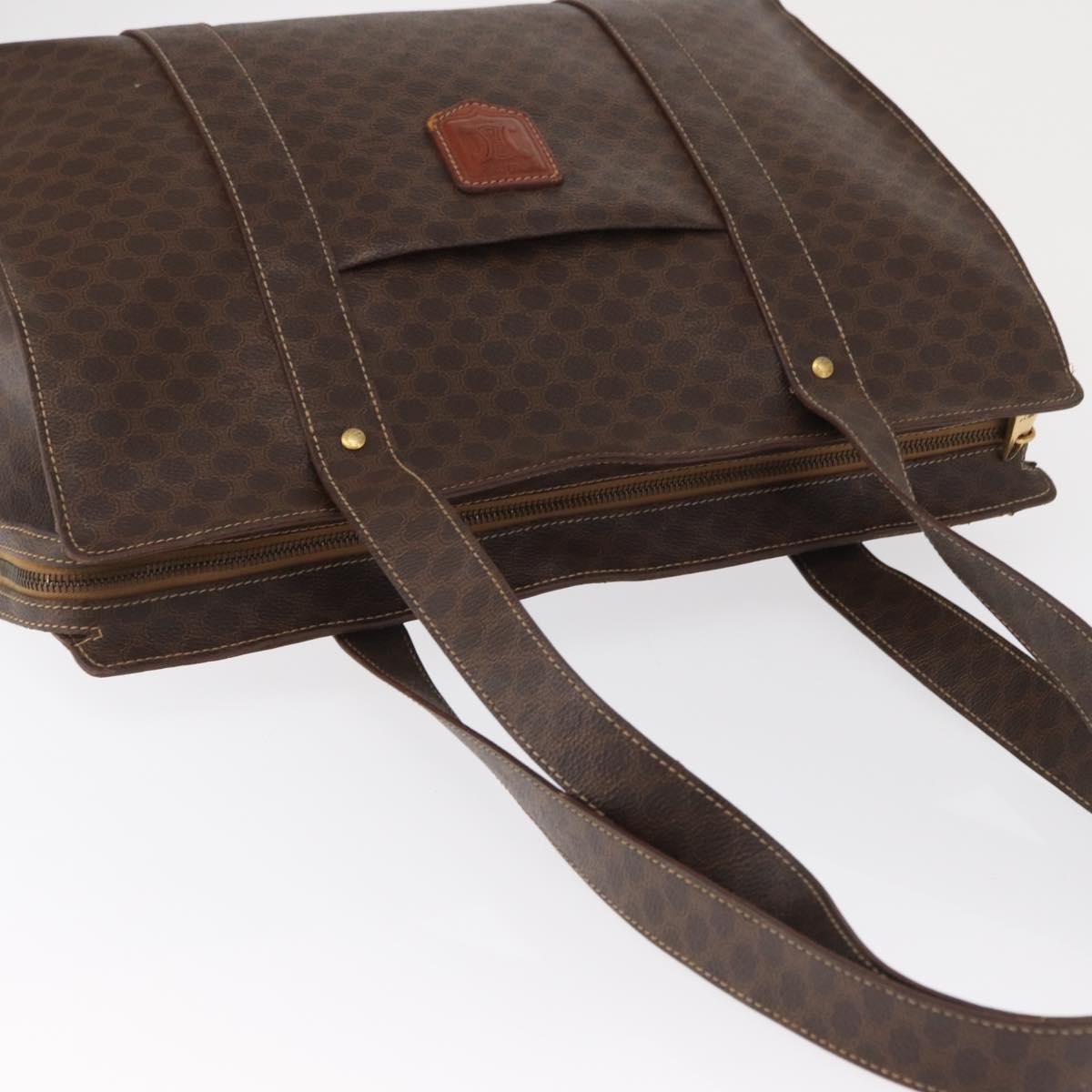 CELINE Macadam Canvas Tote Bag PVC Leather Brown Gold Auth ep12781