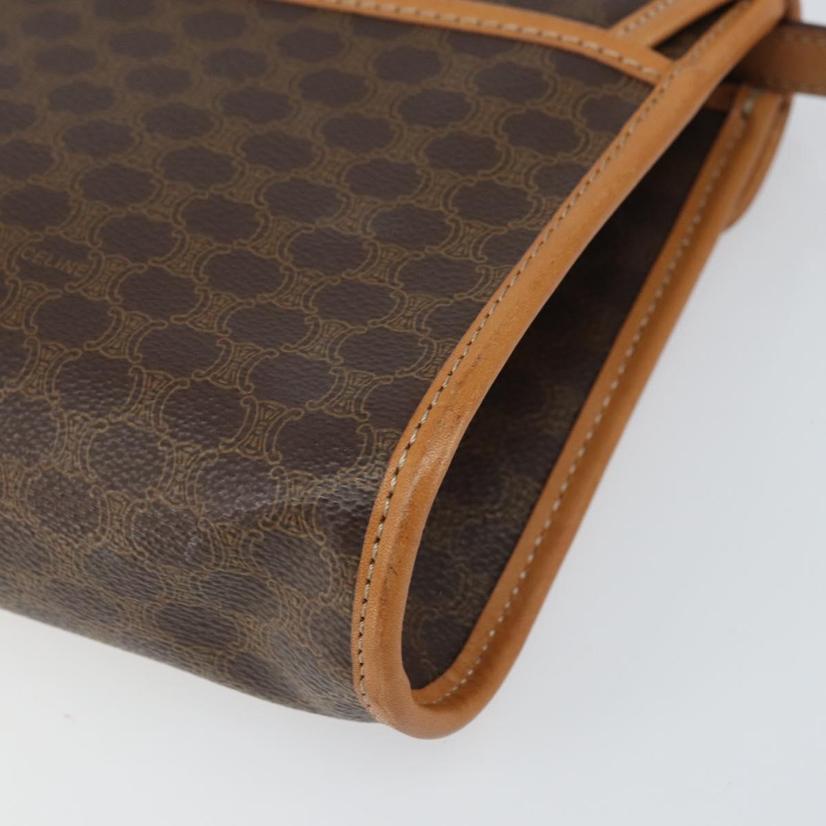 CELINE Macadam Canvas Shoulder Bag PVC Leather Brown Gold Auth ep12783
