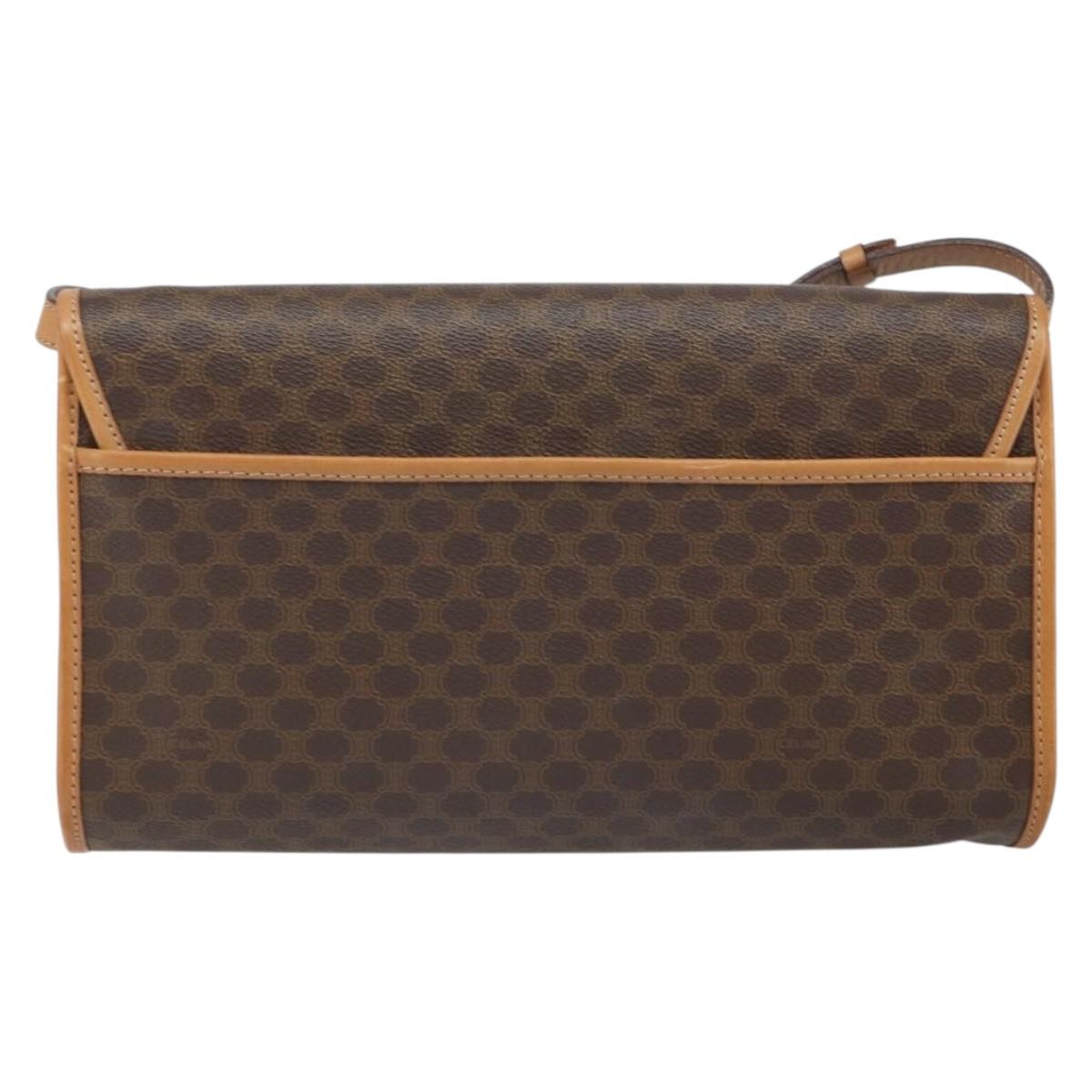 CELINE Macadam Canvas Shoulder Bag PVC Leather Brown Gold Auth ep12783