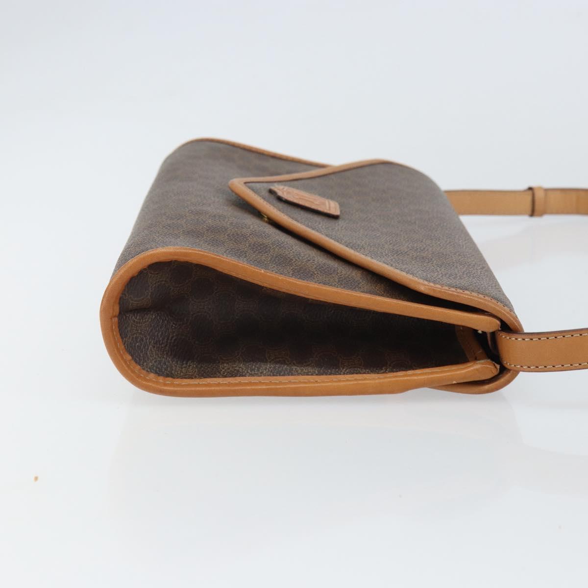 CELINE Macadam Canvas Shoulder Bag PVC Leather Brown Gold Auth ep12783