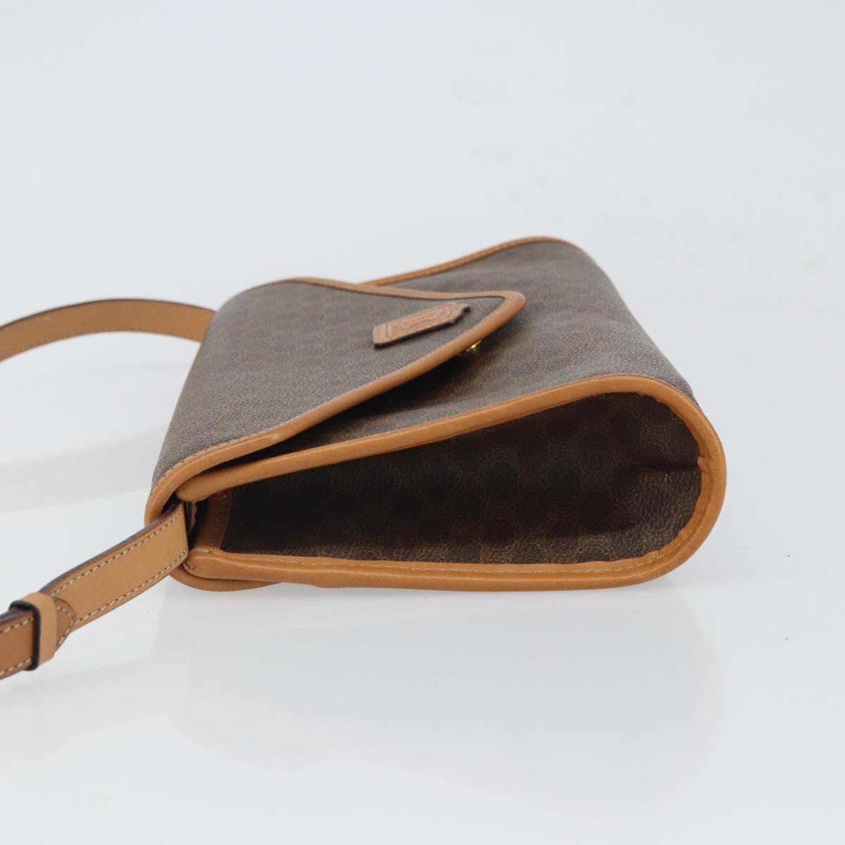 CELINE Macadam Canvas Shoulder Bag PVC Leather Brown Gold Auth ep12783
