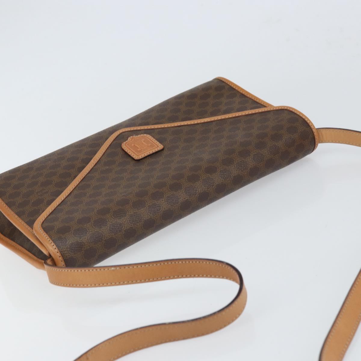 CELINE Macadam Canvas Shoulder Bag PVC Leather Brown Gold Auth ep12783