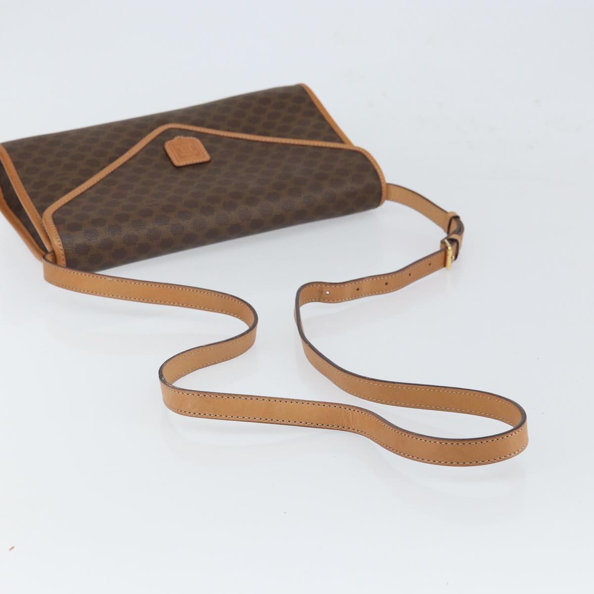 CELINE Macadam Canvas Shoulder Bag PVC Leather Brown Gold Auth ep12783