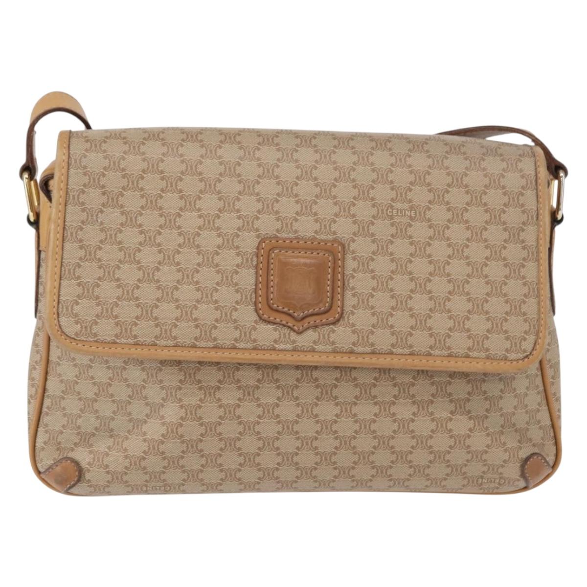 CELINE Macadam Canvas Shoulder Bag PVC Beige Gold Auth ep12785