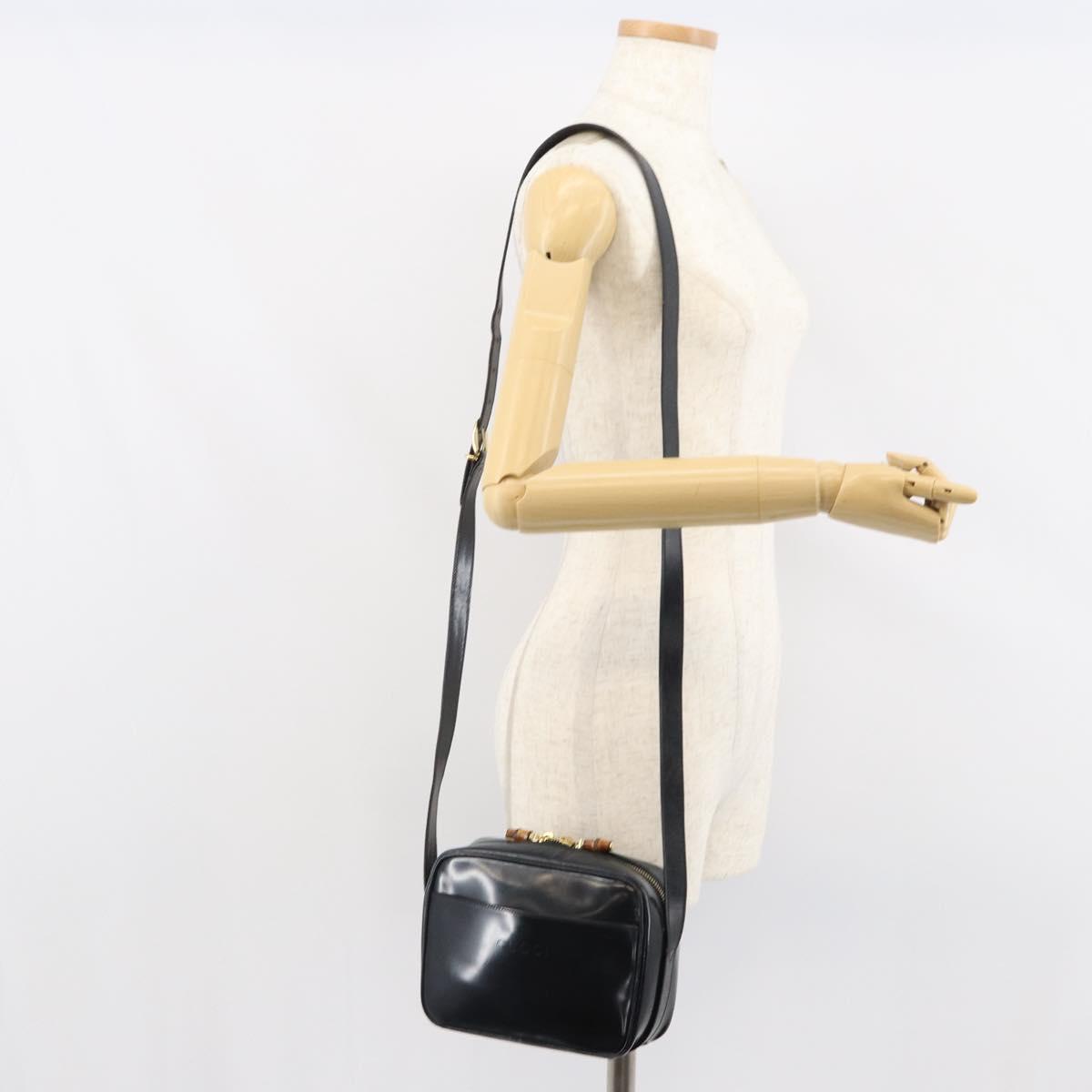GUCCI Shoulder Bag Patent leather Black Gold 001 1705 1668 Auth ep12802