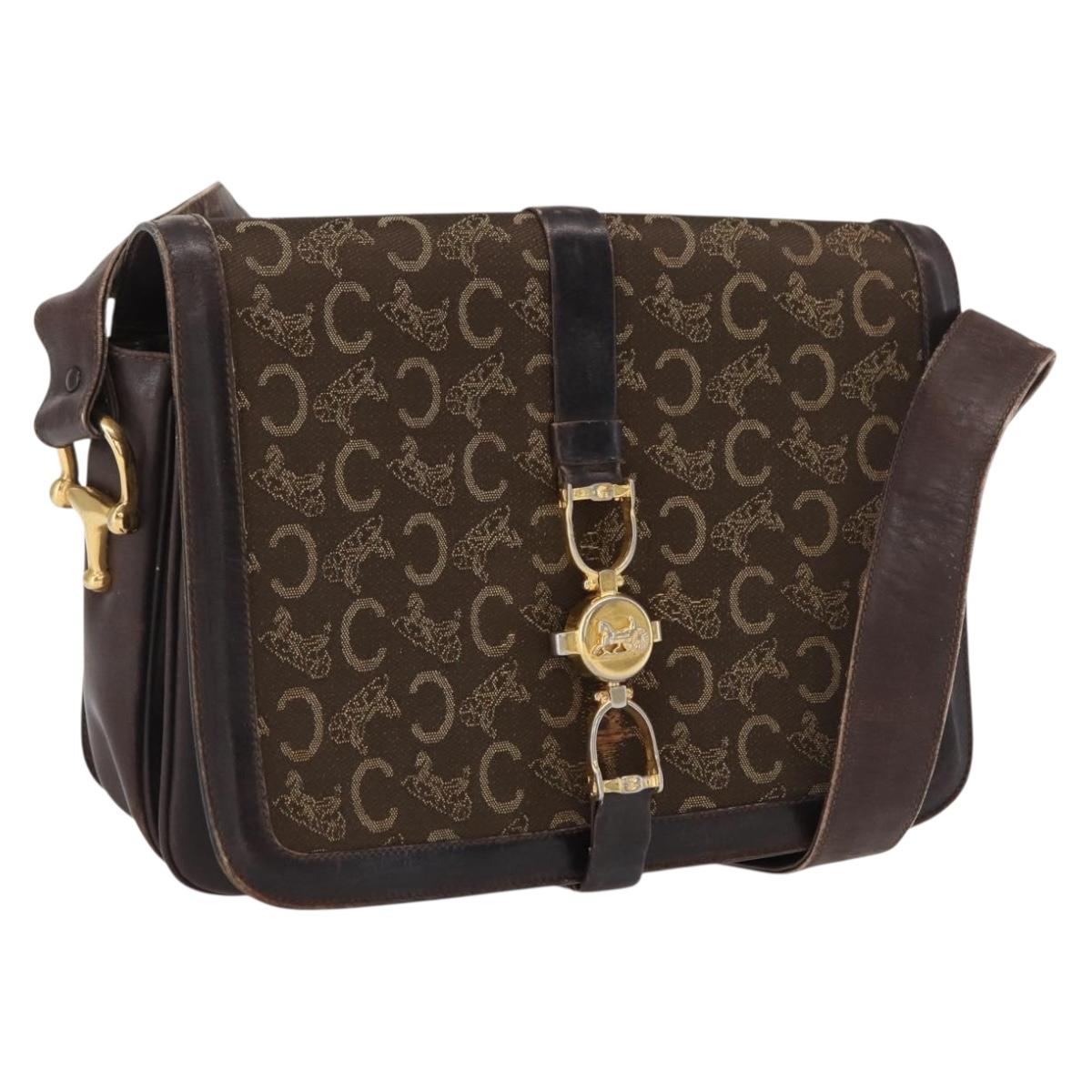 CELINE C Sulky Shoulder Bag Canvas Brown Gold Auth ep12803