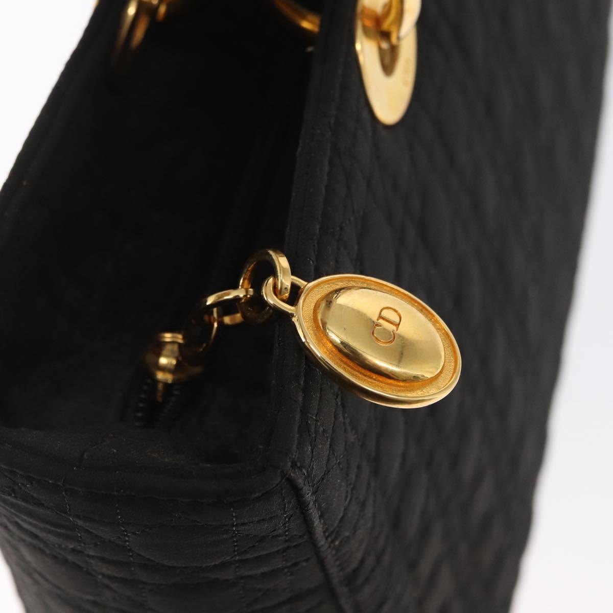 Christian Dior Lady Dior Canage Hand Bag Nylon Black Gold Auth ep12805