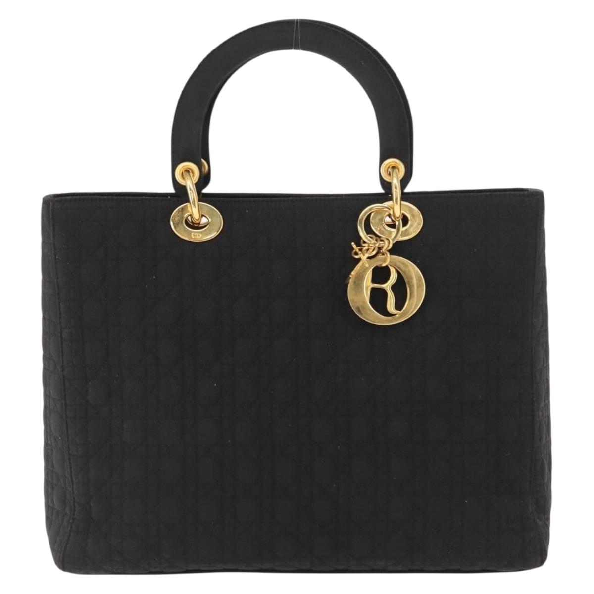 Christian Dior Lady Dior Canage Hand Bag Nylon Black Gold Auth ep12805