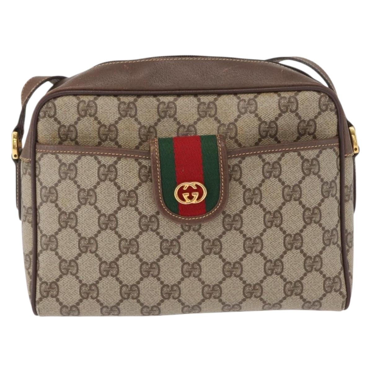 GUCCI GG Supreme Shoulder Bag PVC Beige Gold Auth ep12819