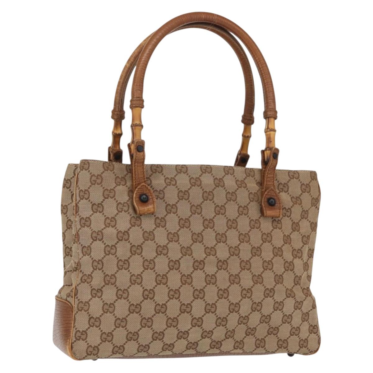 GUCCI GG Canvas Bamboo Tote Bag Beige 112526 Auth ep12821