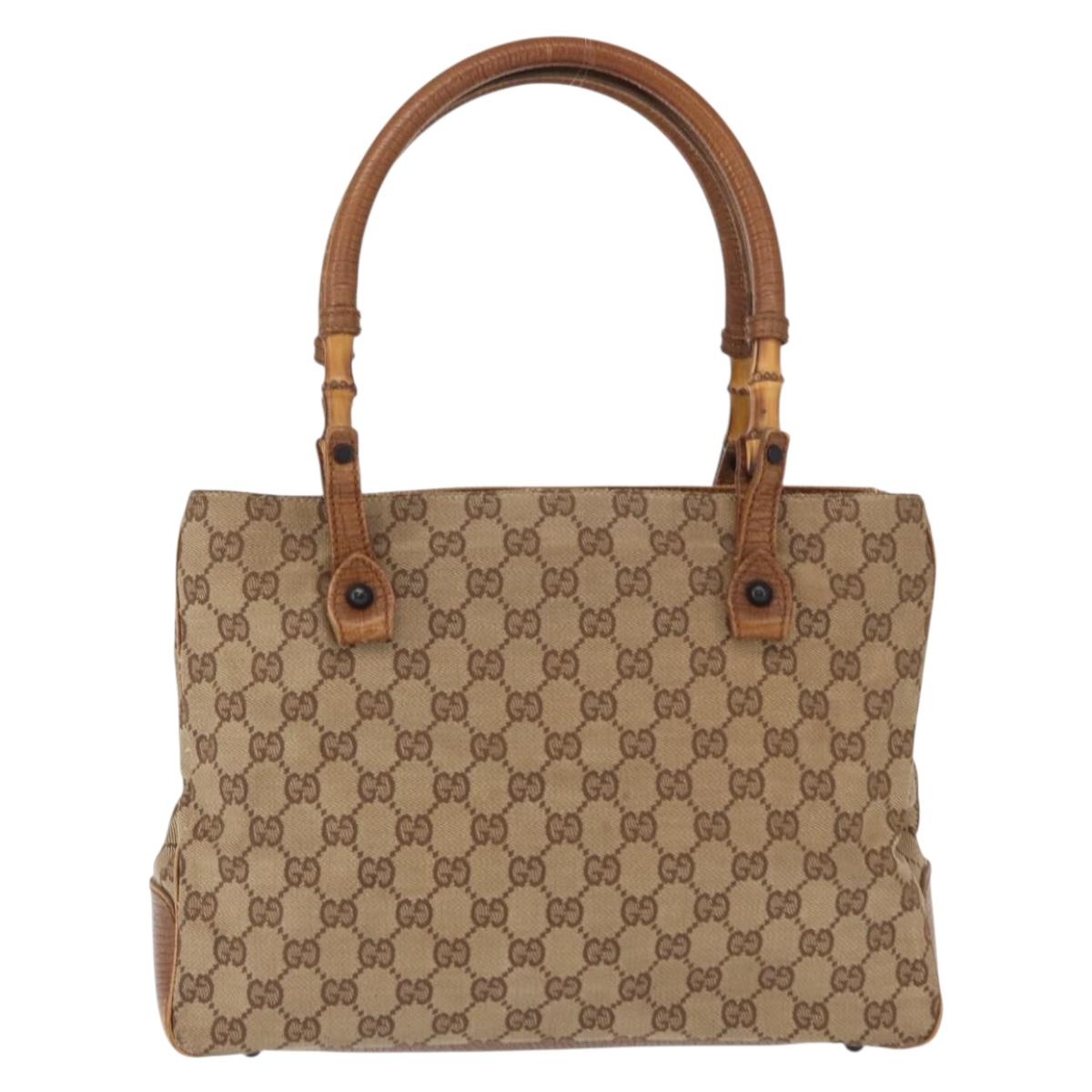 GUCCI GG Canvas Bamboo Tote Bag Beige 112526 Auth ep12821
