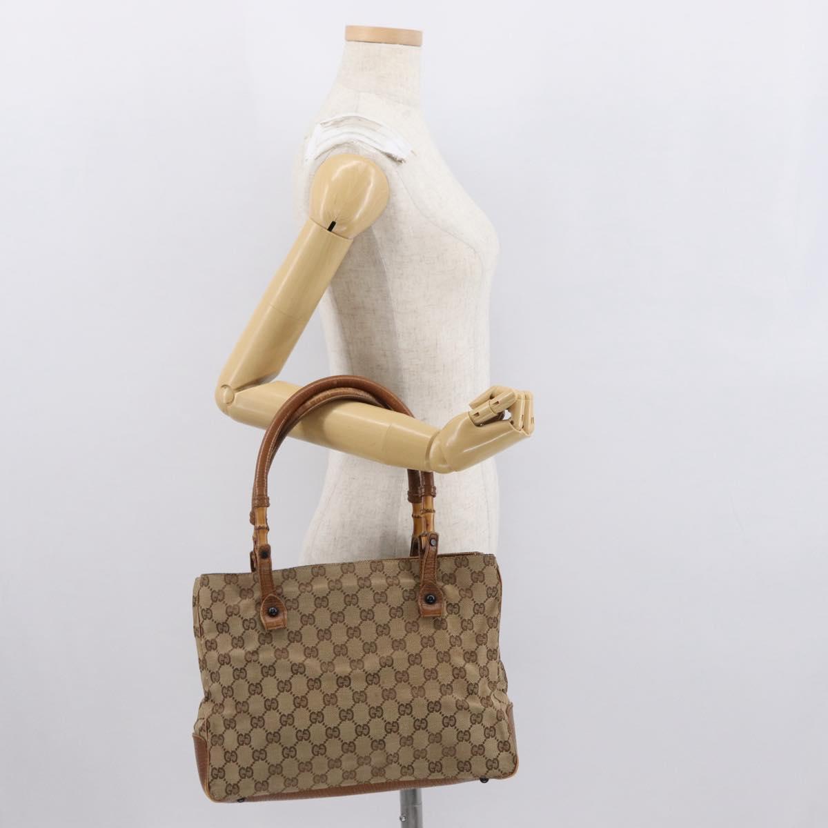 GUCCI GG Canvas Bamboo Tote Bag Beige 112526 Auth ep12821