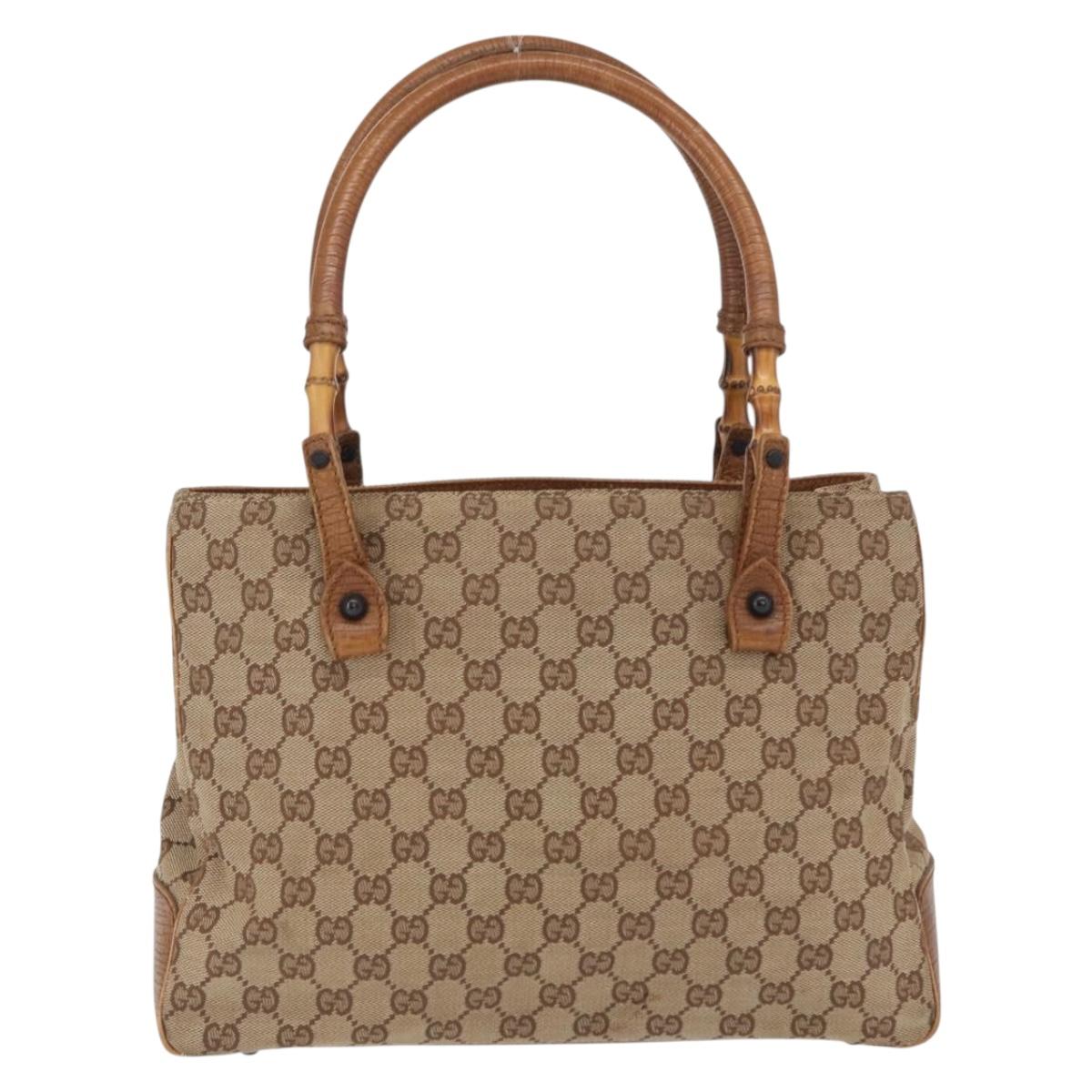 GUCCI GG Canvas Bamboo Tote Bag Beige 112526 Auth ep12821