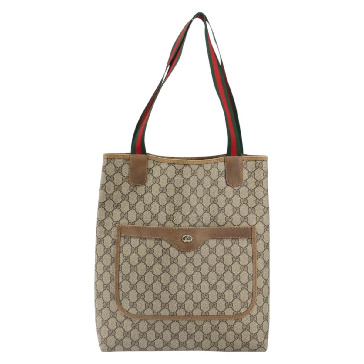 GUCCI GG Supreme Web Sherry Line Tote Bag PVC Beige 39 02 003 Auth ep12822