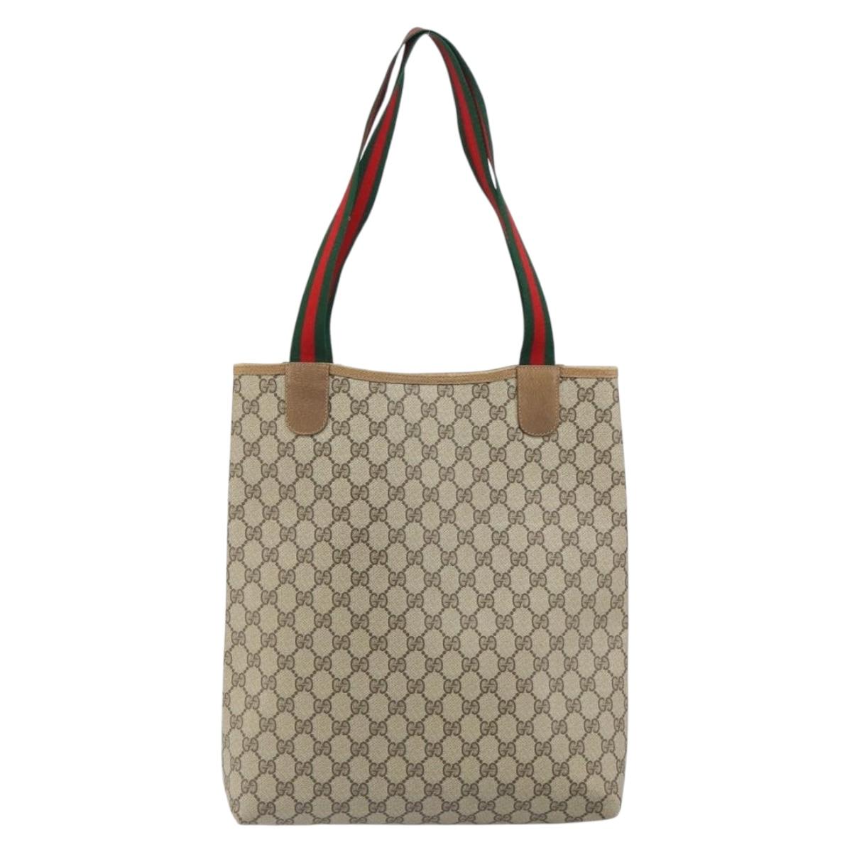 GUCCI GG Supreme Web Sherry Line Tote Bag PVC Beige 39 02 003 Auth ep12822