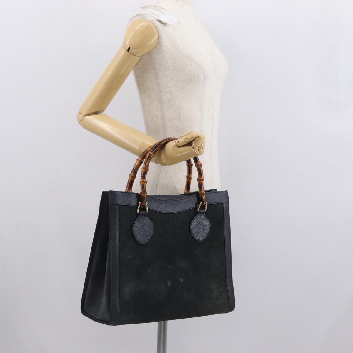 GUCCI Bamboo Hand Bag Suede Navy Gold 002 1096 0260 Auth ep12825