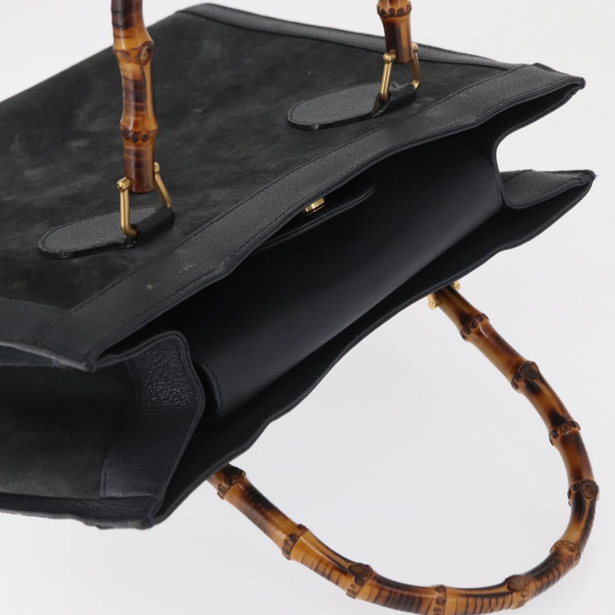 GUCCI Bamboo Hand Bag Suede Navy Gold 002 1096 0260 Auth ep12825