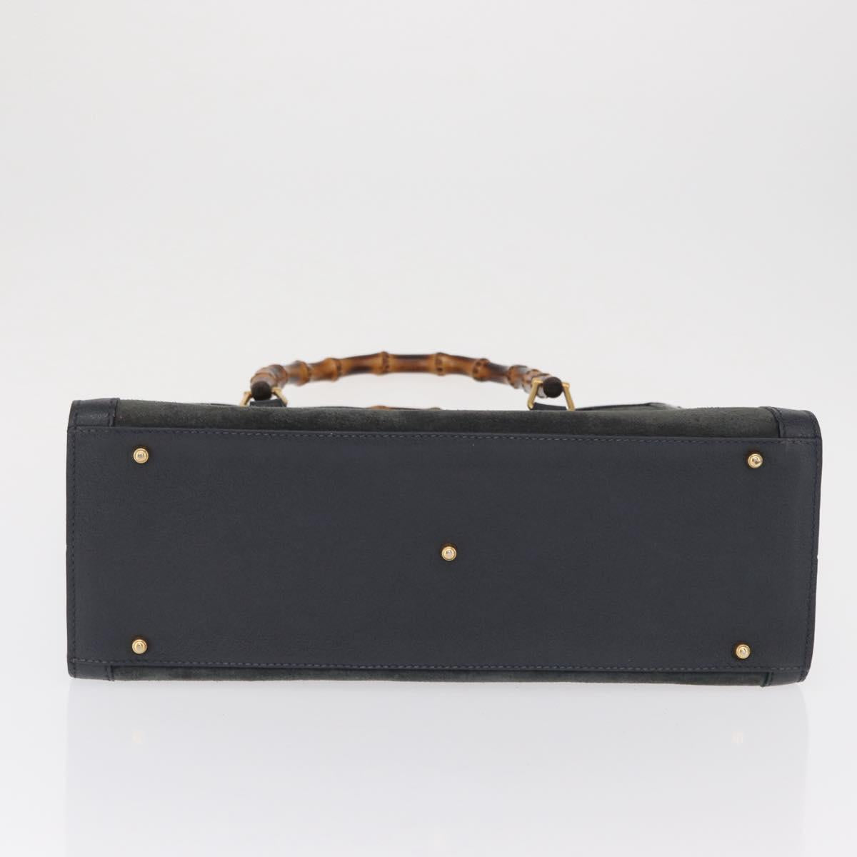 GUCCI Bamboo Hand Bag Suede Navy Gold 002 1096 0260 Auth ep12825