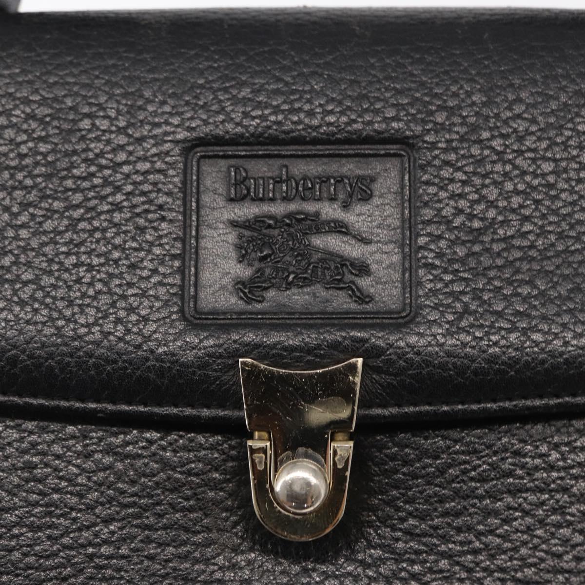 Burberrys Hand Bag Leather Black Silver Auth ep12833