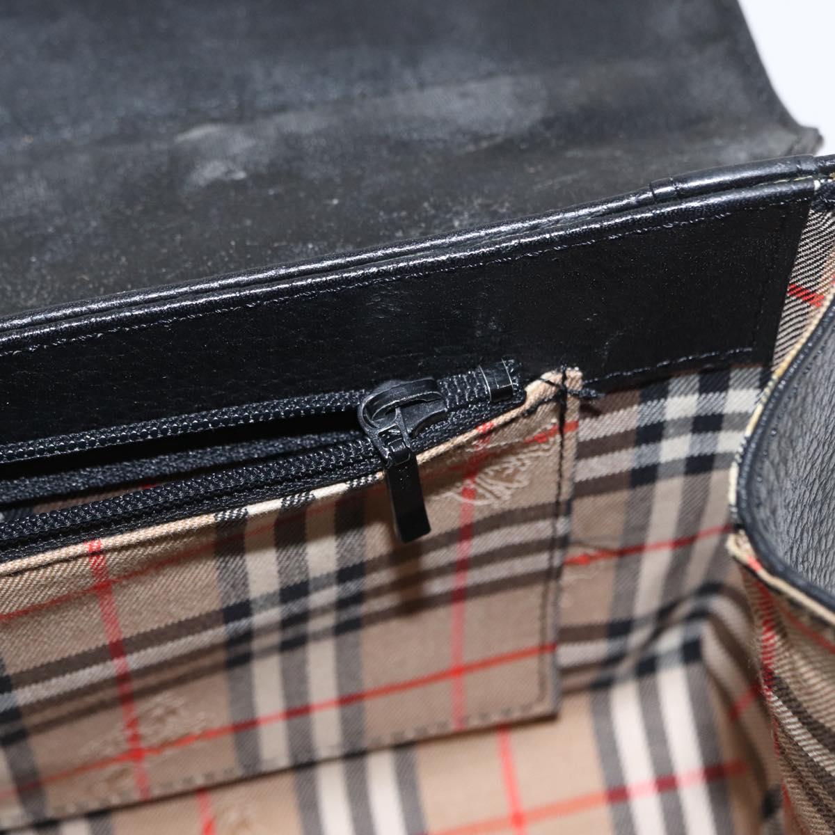 Burberrys Hand Bag Leather Black Silver Auth ep12833