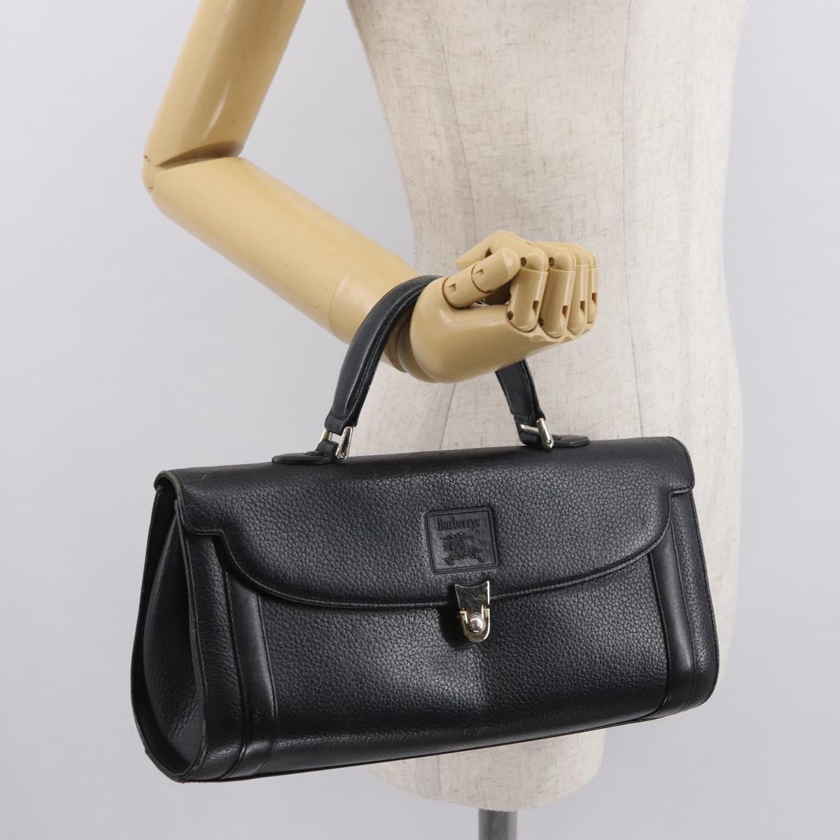 Burberrys Hand Bag Leather Black Silver Auth ep12833