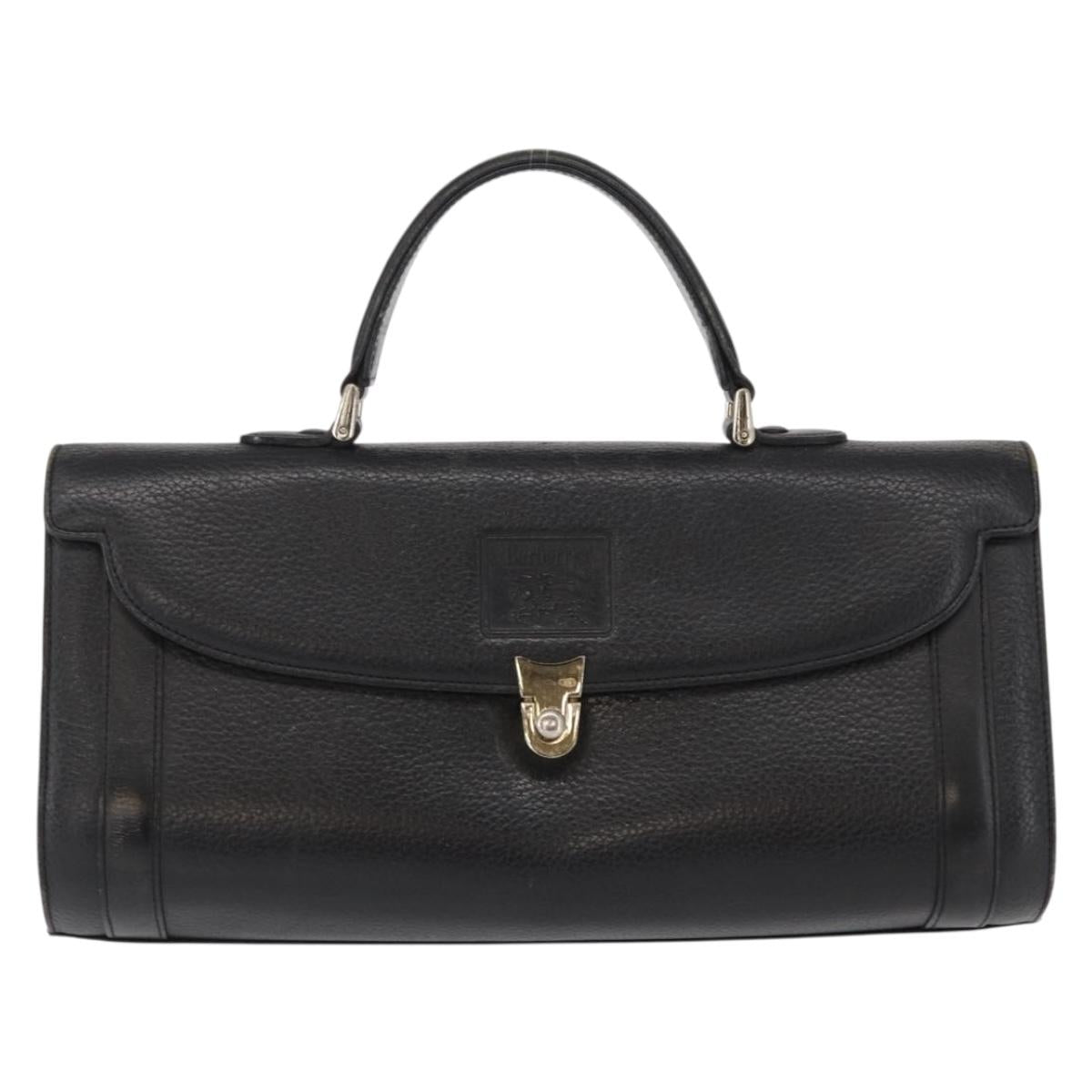 Burberrys Hand Bag Leather Black Silver Auth ep12833