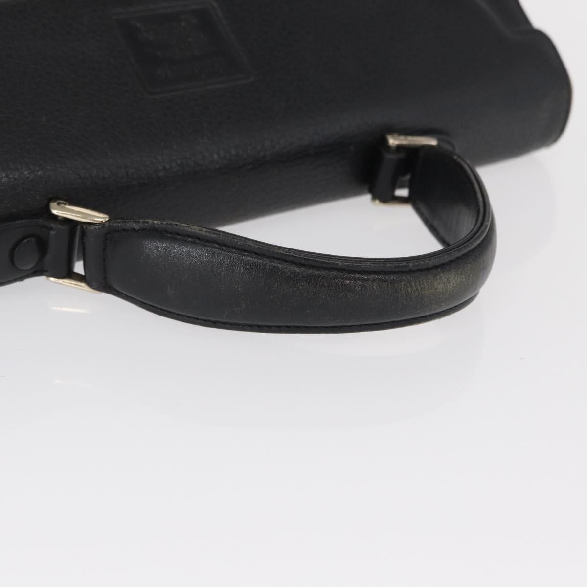 Burberrys Hand Bag Leather Black Silver Auth ep12833