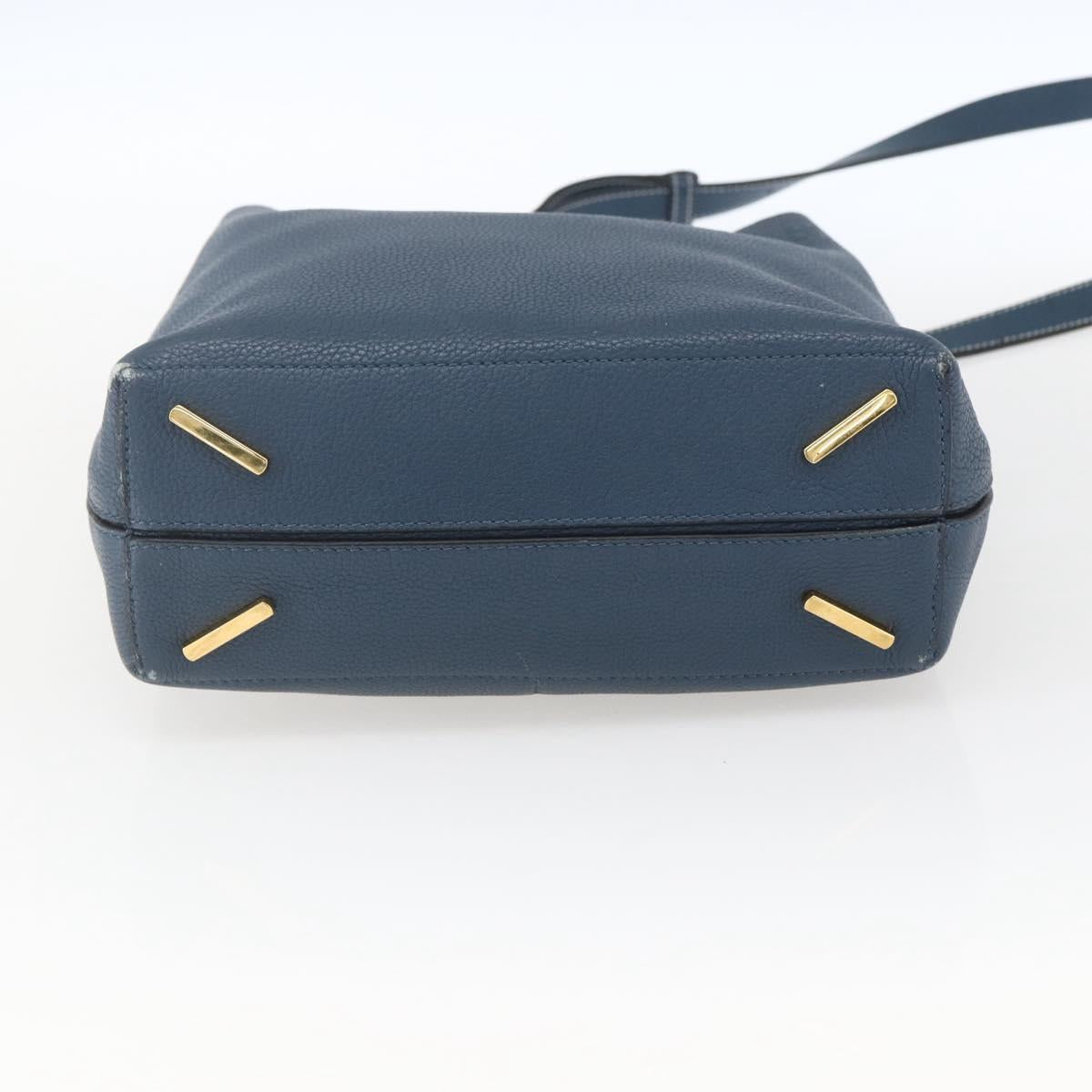 LOEWE Shoulder Bag Leather Blue Gold Auth ep12843