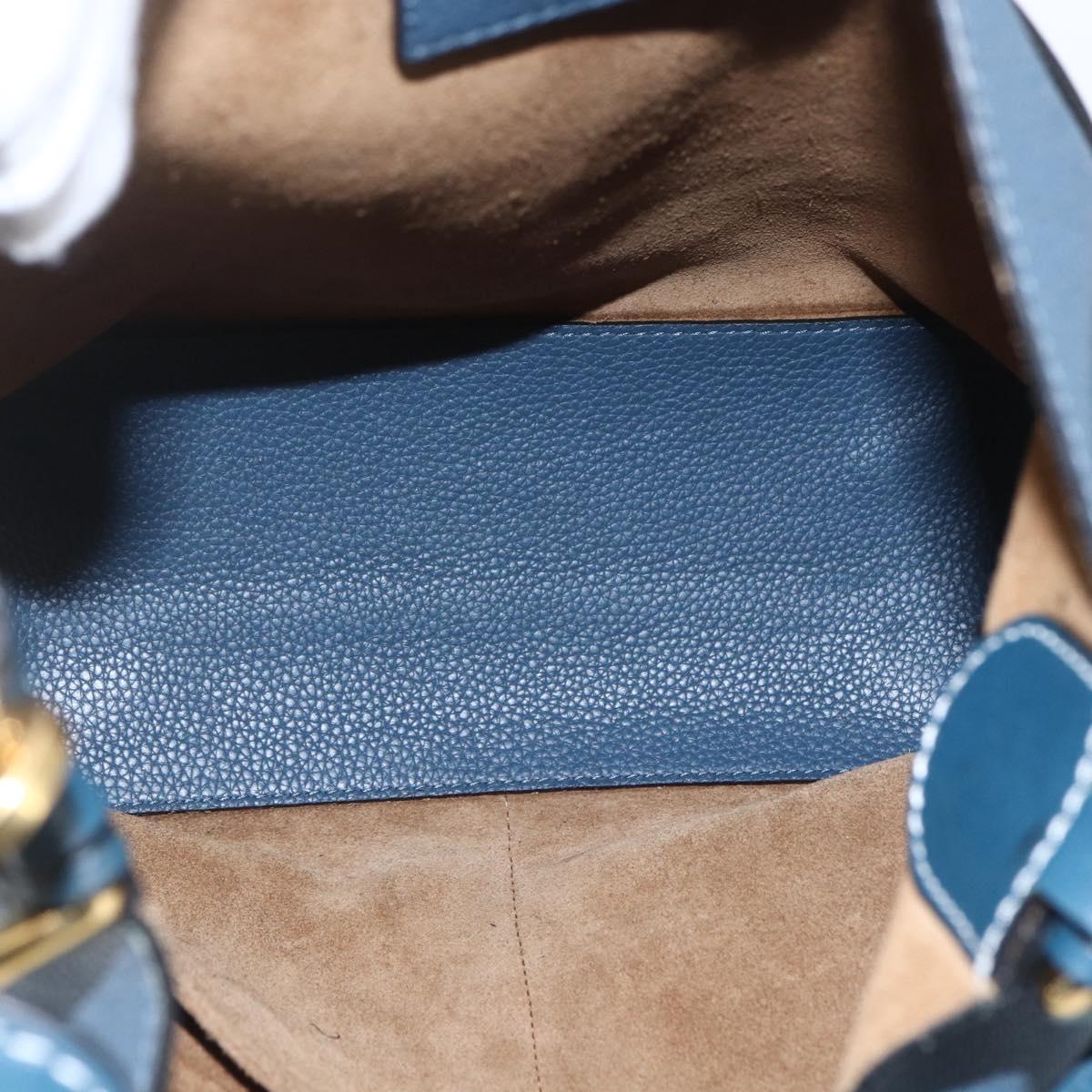 LOEWE Shoulder Bag Leather Blue Gold Auth ep12843