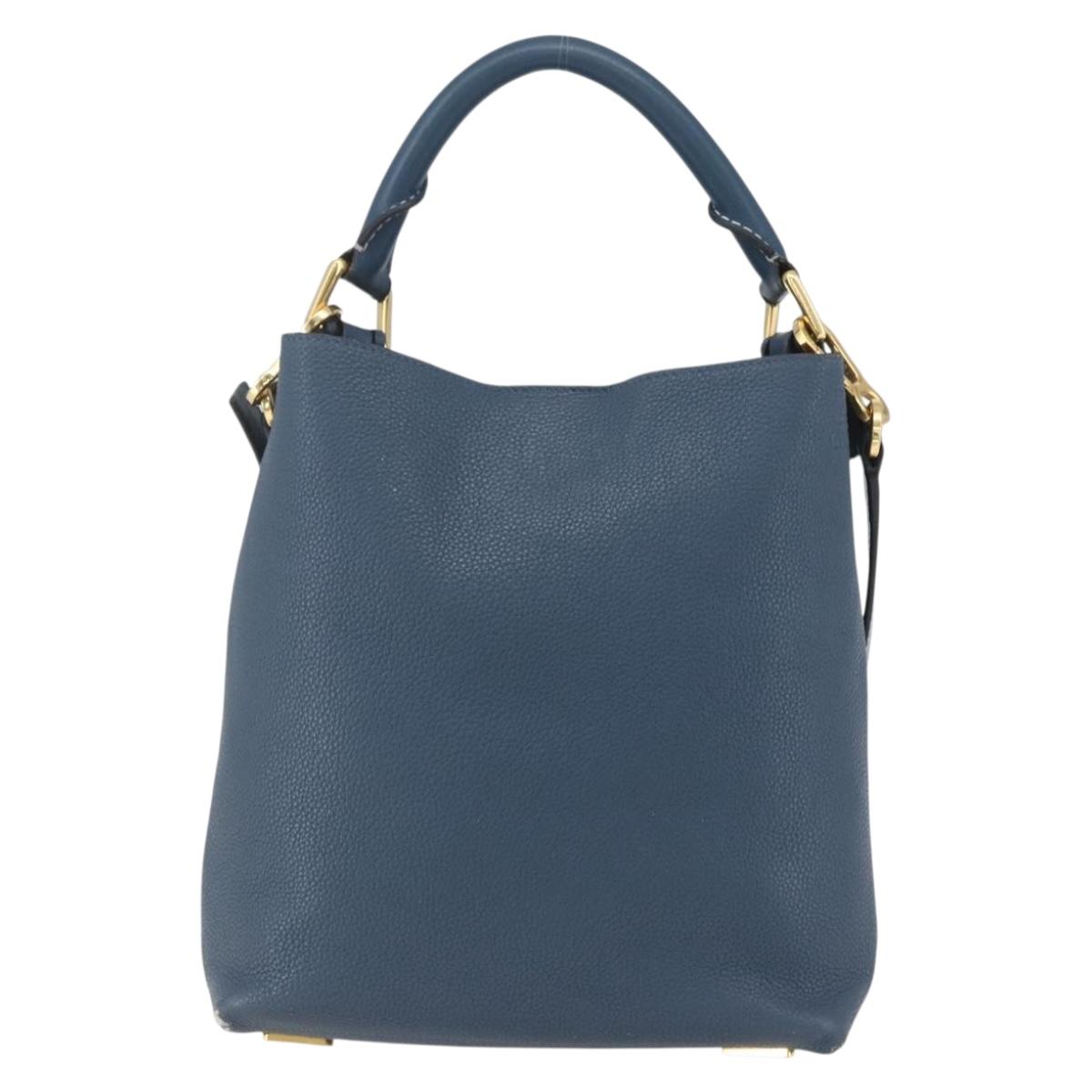 LOEWE Shoulder Bag Leather Blue Gold Auth ep12843